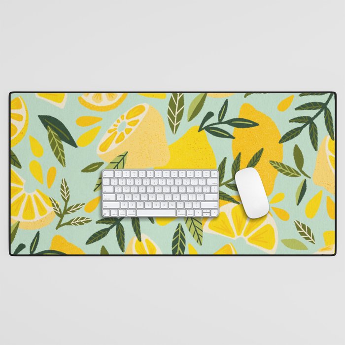 Lemon Blooms - Mint Desk Mat Gallery Image 1