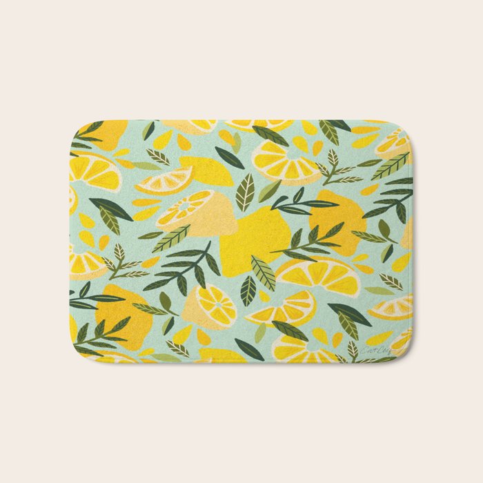Lemon Blooms - Mint Bath Mat Gallery Image 1