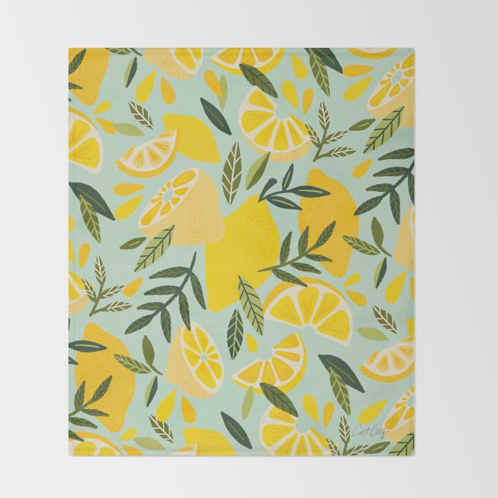 Lemon Blooms - Mint Throw Blanket Gallery Image 2