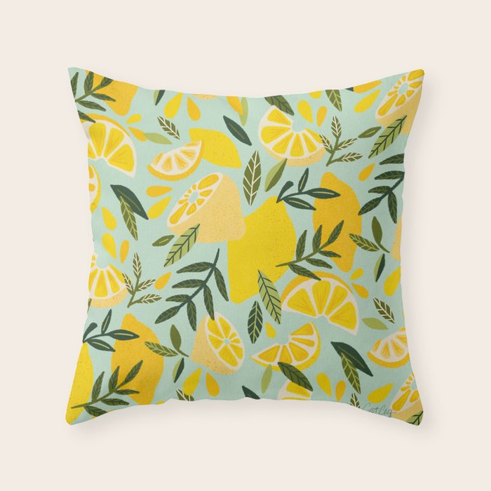 Lemon Blooms - Mint Throw Pillow Gallery Image 6