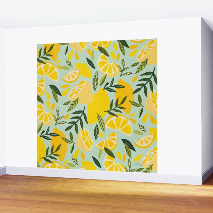 Lemon Blooms - Mint Wall Mural Gallery Image 2