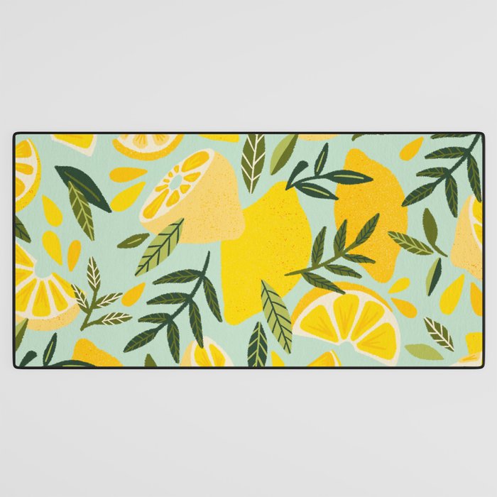 Lemon Blooms - Mint Desk Mat Gallery Image 3