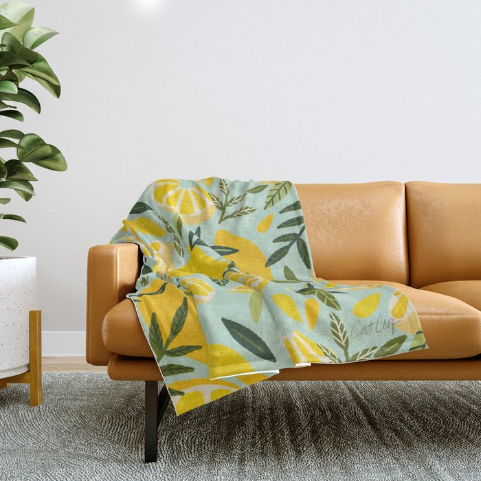 Lemon Blooms - Mint Throw Blanket Gallery Image 1