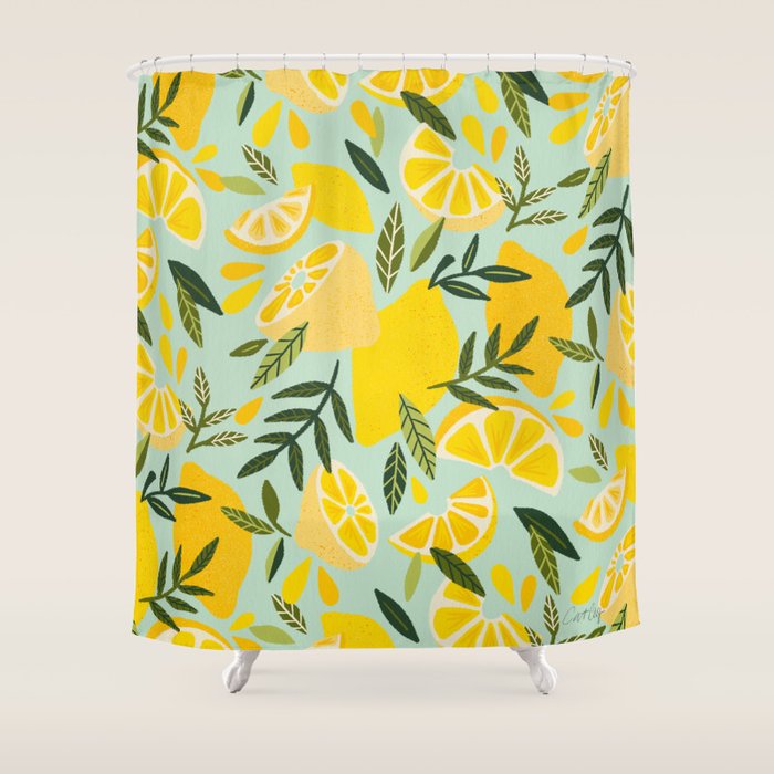 Lemon Blooms - Mint Shower Curtain Gallery Image 1