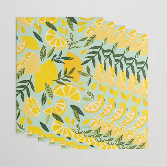 Lemon Blooms - Mint Wrapping Paper Gallery Image 3