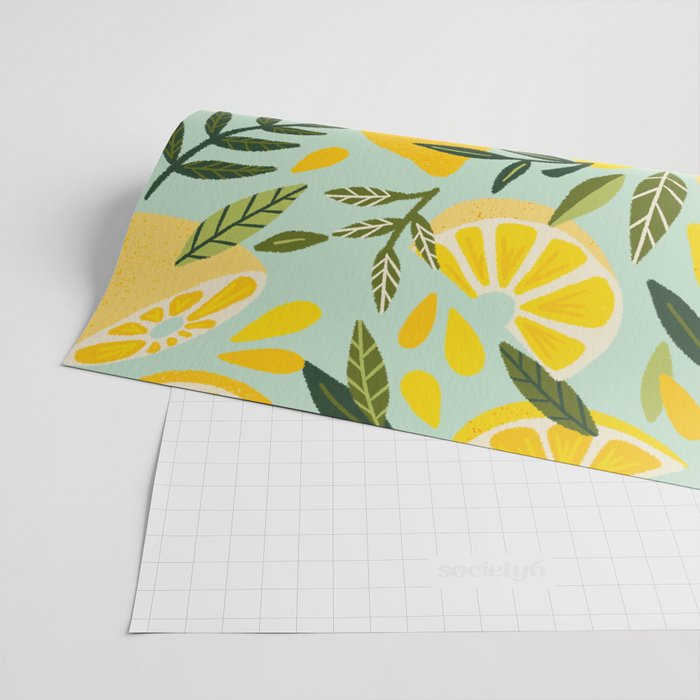 Lemon Blooms - Mint Wrapping Paper Gallery Image 2