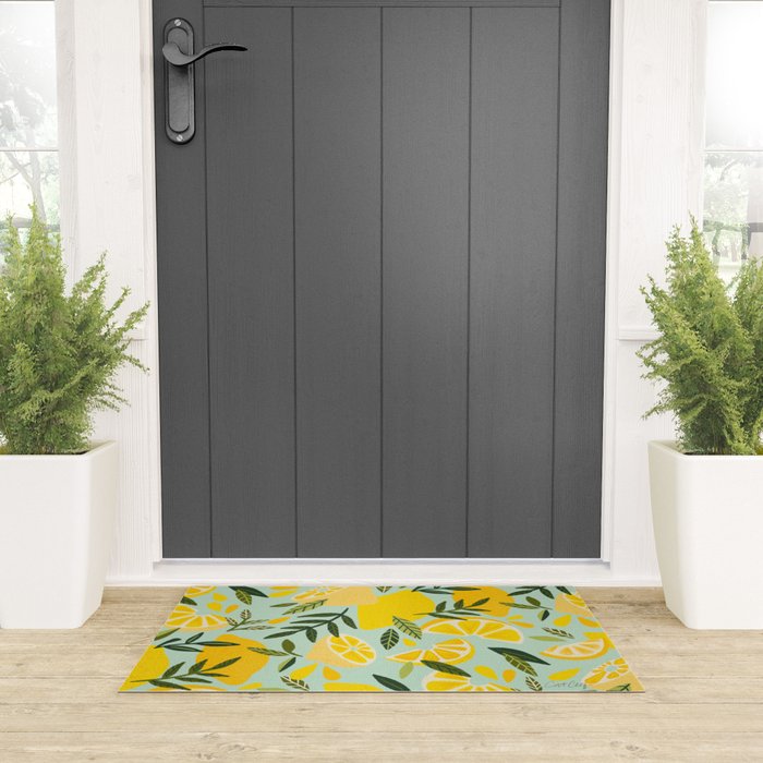 Lemon Blooms - Mint Welcome Mat Gallery Image 3