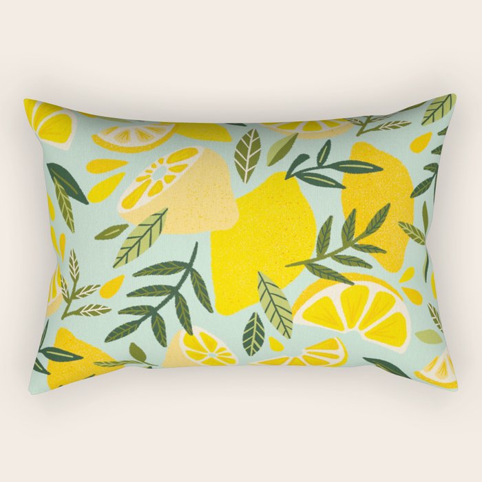 Lemon Blooms - Mint Rectangular Pillow Gallery Image 2