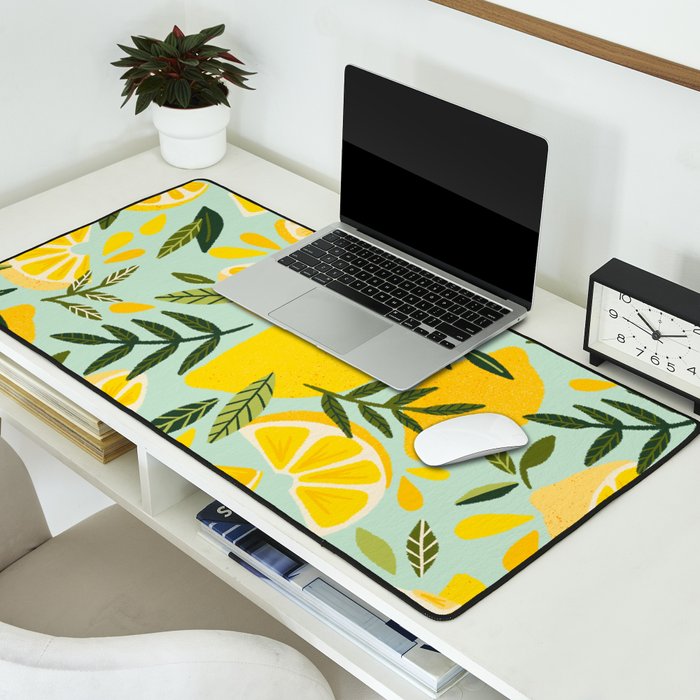 Lemon Blooms - Mint Desk Mat Gallery Image 2