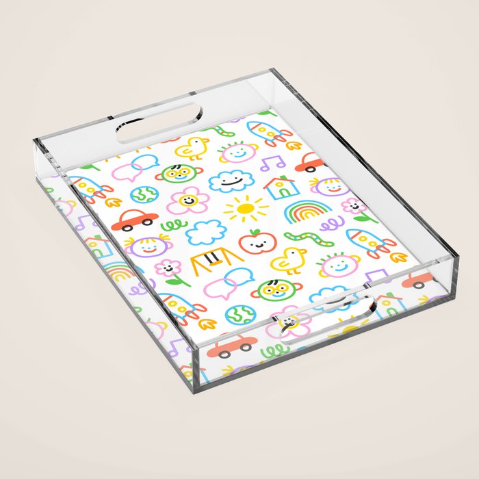 Colorful funny kid doodle art pattern Acrylic Tray Gallery Image 1
