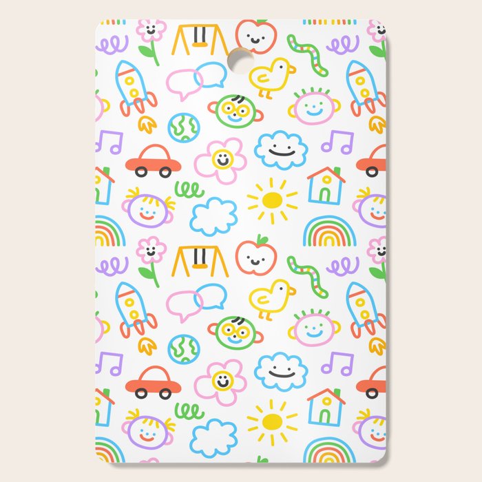 Colorful funny kid doodle art pattern Cutting Board Gallery Image 1