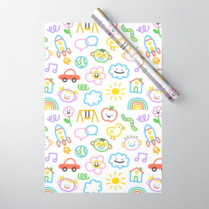 Colorful funny kid doodle art pattern Wrapping Paper Gallery Image 1