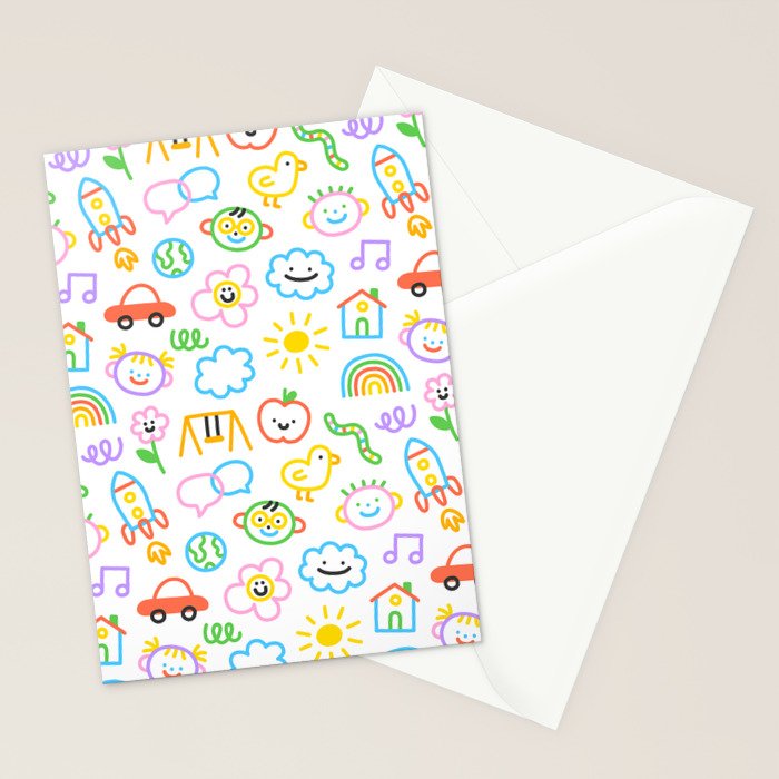 Colorful funny kid doodle art pattern Stationery Card Gallery Image 2