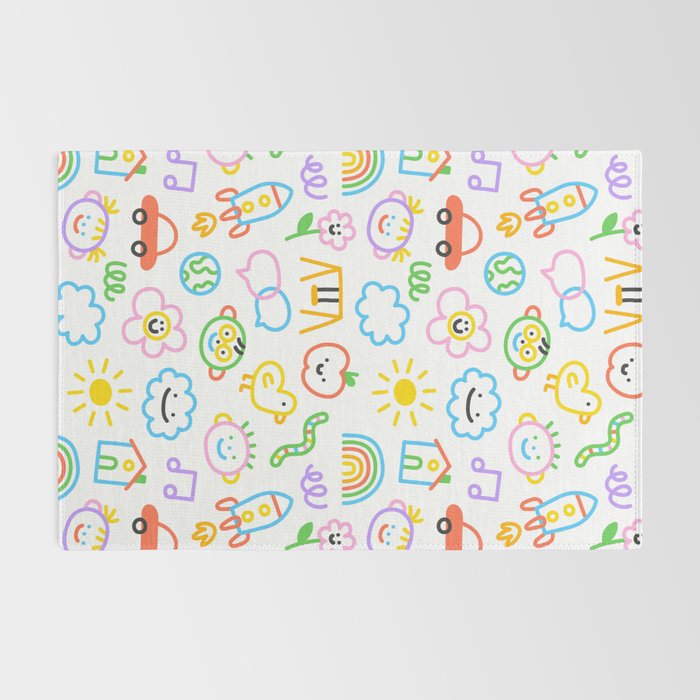 Colorful funny kid doodle art pattern Rug Gallery Image 2