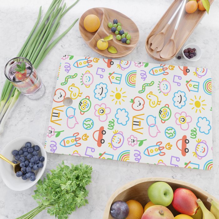 Colorful funny kid doodle art pattern Cutting Board Gallery Image 2