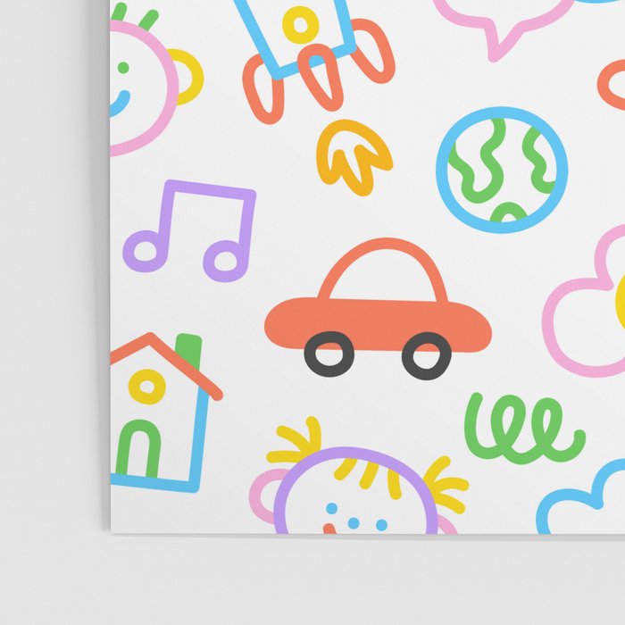 Colorful funny kid doodle art pattern Poster Gallery Image 3