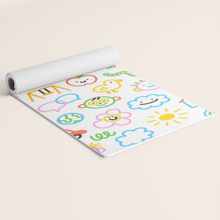 Colorful funny kid doodle art pattern Yoga Mat Gallery Image 2