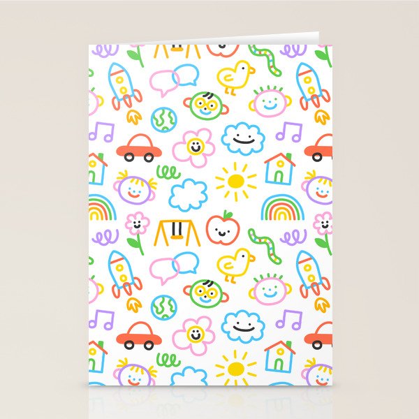 Colorful funny kid doodle art pattern Stationery Card Gallery Image 2