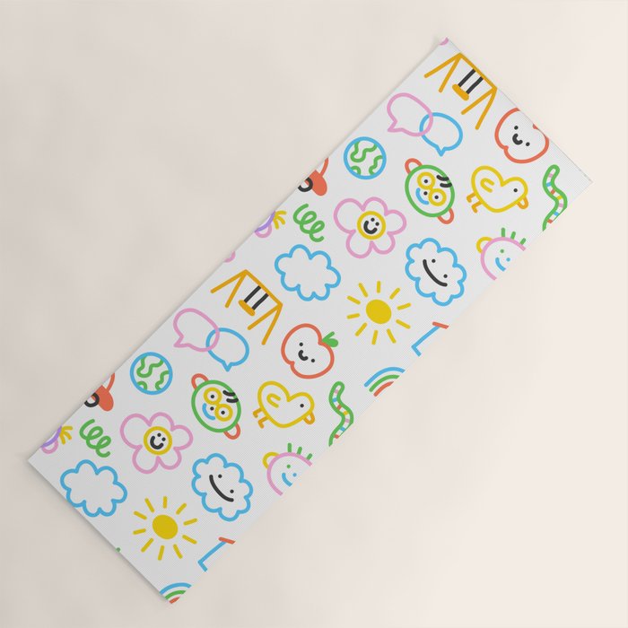 Colorful funny kid doodle art pattern Yoga Mat Gallery Image 1