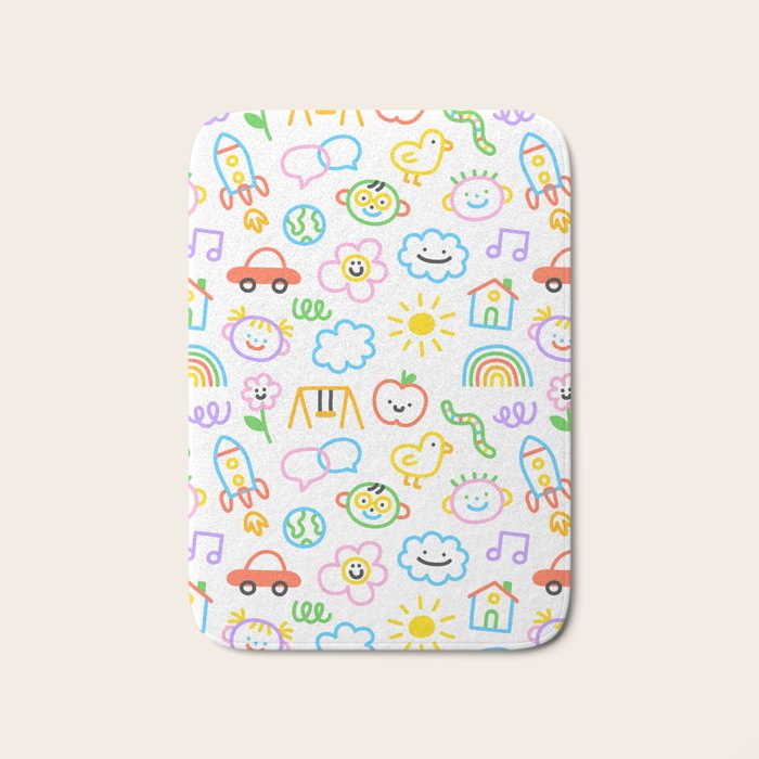 Colorful funny kid doodle art pattern Bath Mat Gallery Image 1
