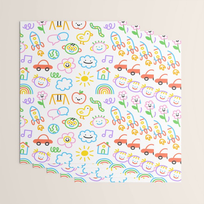 Colorful funny kid doodle art pattern Wrapping Paper Gallery Image 3
