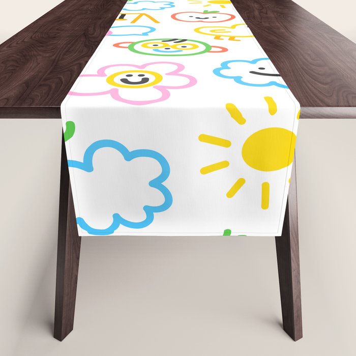 Colorful funny kid doodle art pattern Table Runner Gallery Image 1