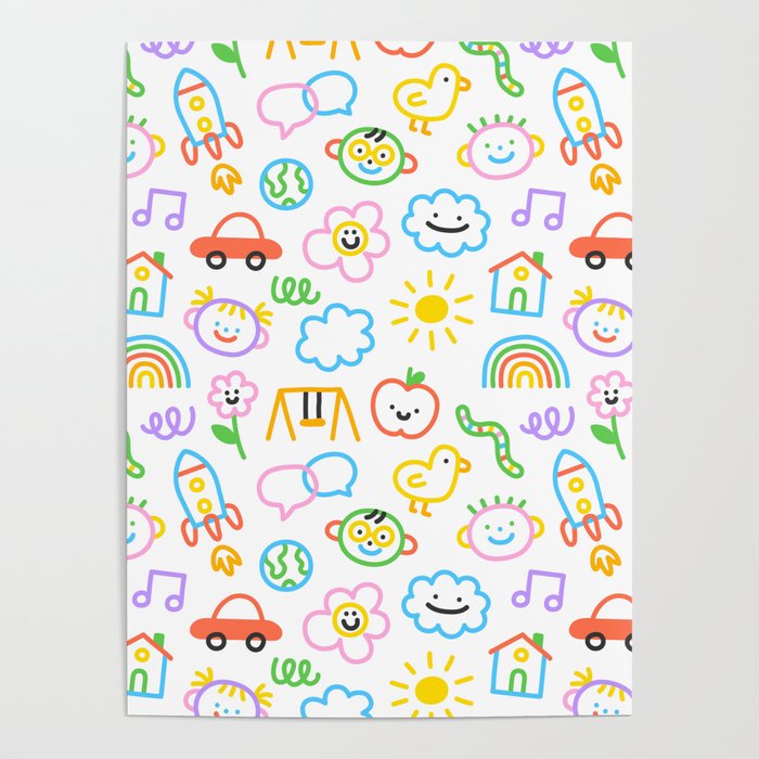 Colorful funny kid doodle art pattern Poster Gallery Image 1