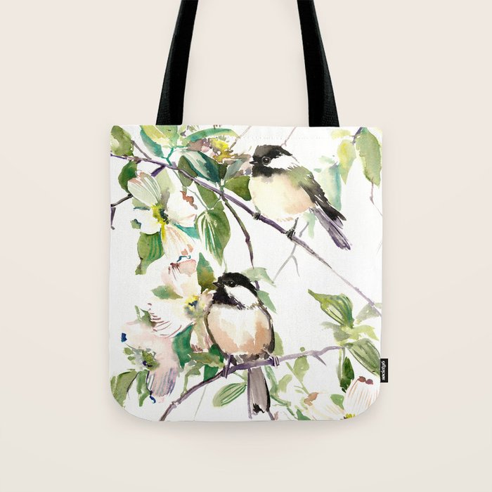 Chickadees and Dogwood Flowers Tote Bag Gallery Image 1