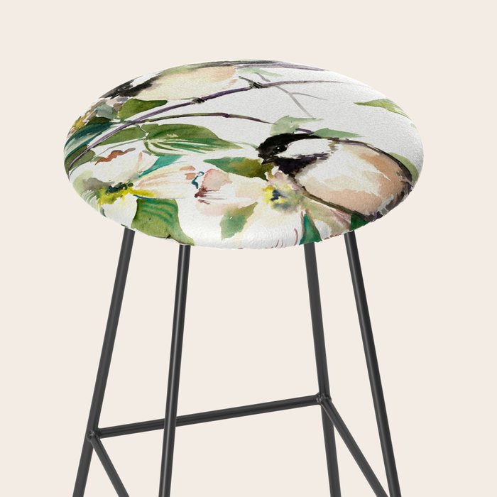 Chickadees and Dogwood Flowers Stool Gallery Image 2