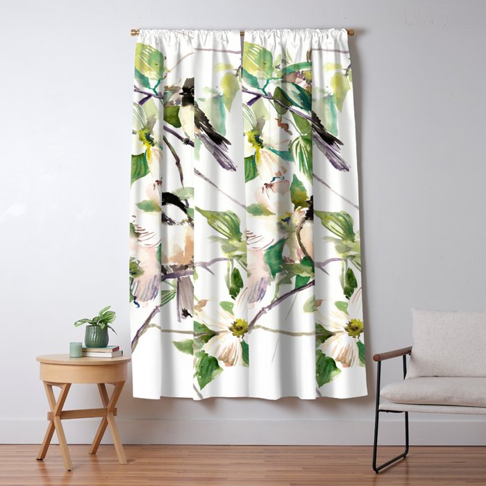 Chickadees and Dogwood Flowers Window Curtain Gallery Image 1
