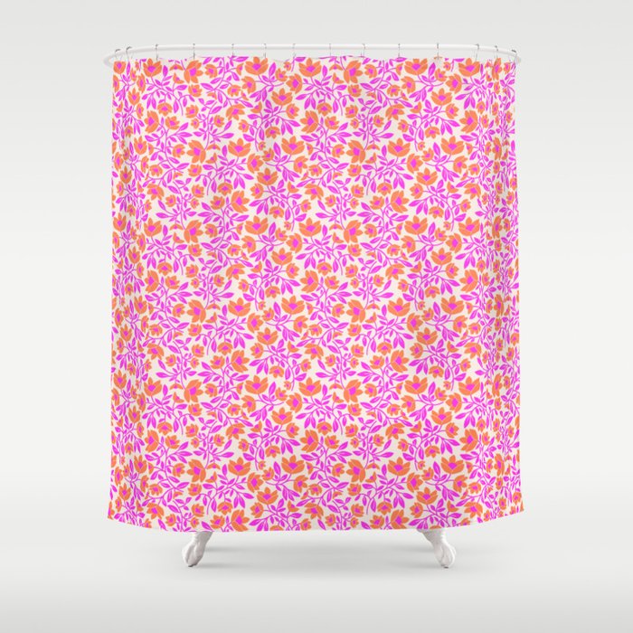 Tropical Blooms Pattern - Pink and Orange Shower Curtain Gallery Image 1