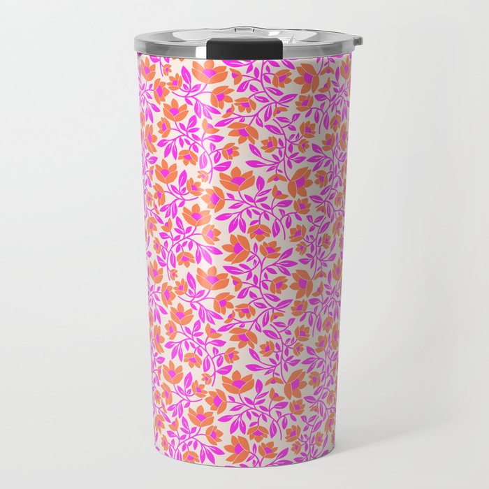 Tropical Blooms Pattern - Pink and Orange Travel Mug Gallery Image 1