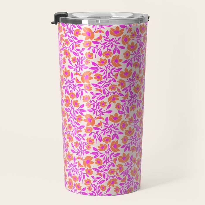Tropical Blooms Pattern - Pink and Orange Travel Mug Gallery Image 3