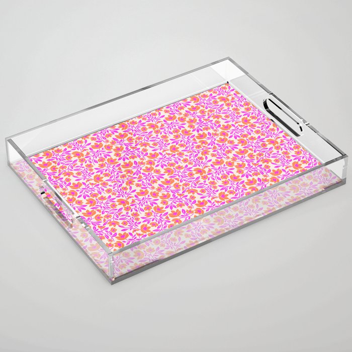 Tropical Blooms Pattern - Pink and Orange Acrylic Tray Gallery Image 1