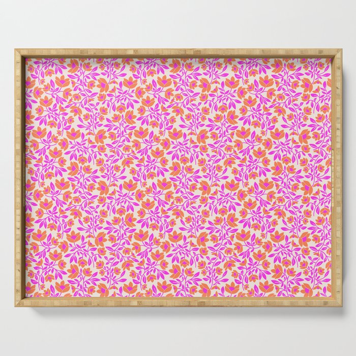 Tropical Blooms Pattern - Pink and Orange Serving Tray Gallery Image 1