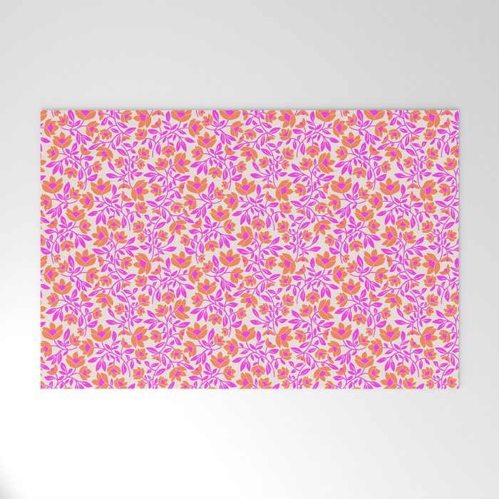 Tropical Blooms Pattern - Pink and Orange Welcome Mat Gallery Image 1