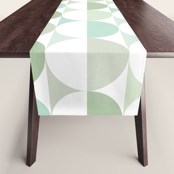 Mid-Mod geometric Sun and Moon tile - Sage Green Table Runner Gallery Image 1