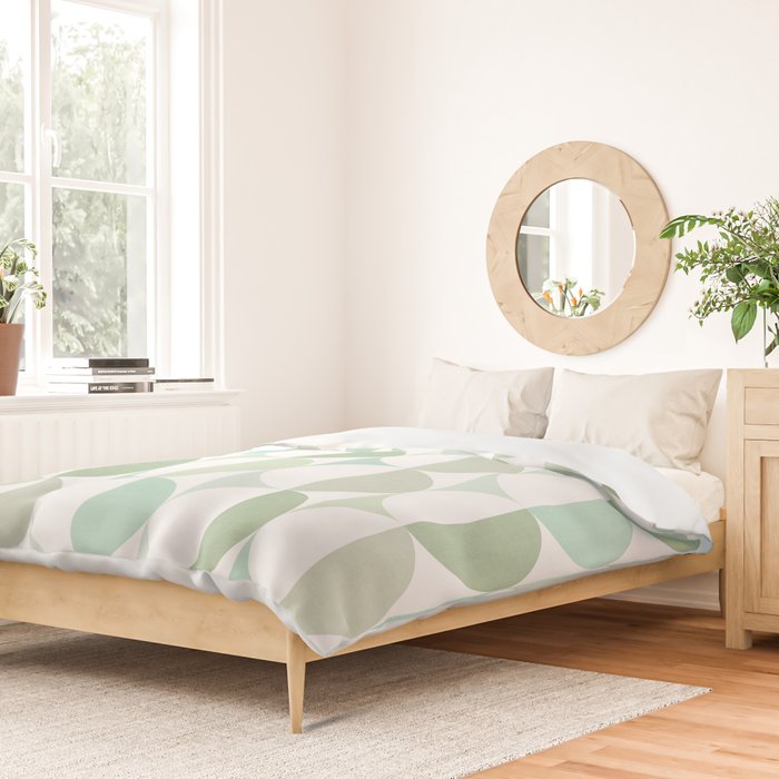 Mid-Mod geometric Sun and Moon tile - Sage Green Duvet Cover Gallery Image 2