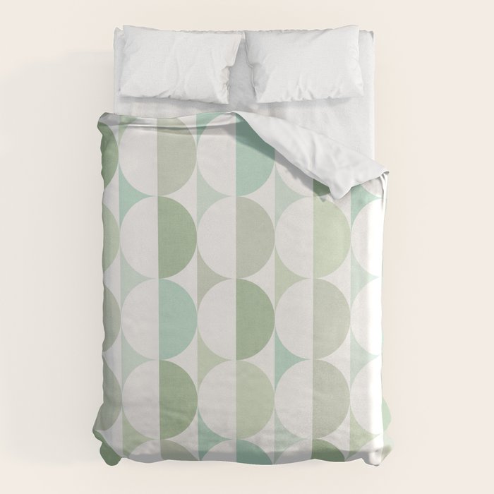 Mid-Mod geometric Sun and Moon tile - Sage Green Duvet Cover Gallery Image 6