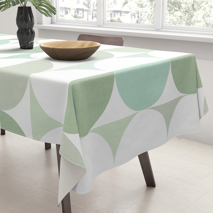 Mid-Mod geometric Sun and Moon tile - Sage Green Tablecloth Gallery Image 3