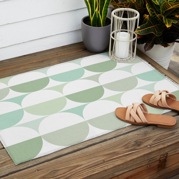 Mid-Mod geometric Sun and Moon tile - Sage Green Outdoor Rug Gallery Image 2