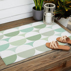 Mid-Mod geometric Sun and Moon tile - Sage Green Outdoor Rug Gallery Image 2