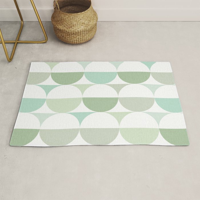 Mid-Mod geometric Sun and Moon tile - Sage Green Rug Gallery Image 1
