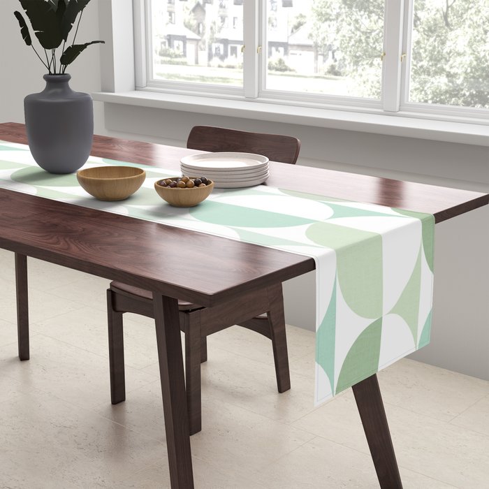 Mid-Mod geometric Sun and Moon tile - Sage Green Table Runner Gallery Image 2