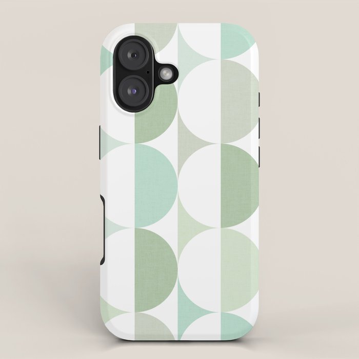 Mid-Mod geometric Sun and Moon tile - Sage Green iPhone Case Gallery Image 1