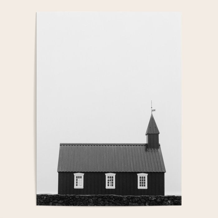 Chapel in Budir Iceland - Landscape Art Print, Black and White Photography Poster Gallery Image 4