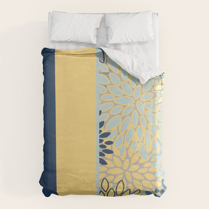 Modern, Color Block, Floral Prints, Blue and Yellow Duvet Cover Gallery Image 6
