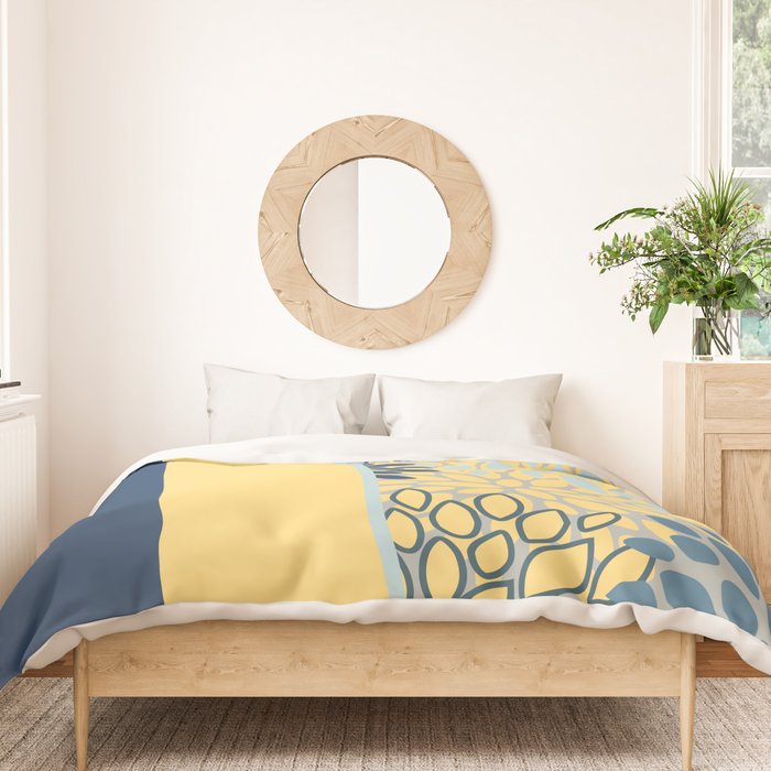 Modern, Color Block, Floral Prints, Blue and Yellow Duvet Cover Gallery Image 3