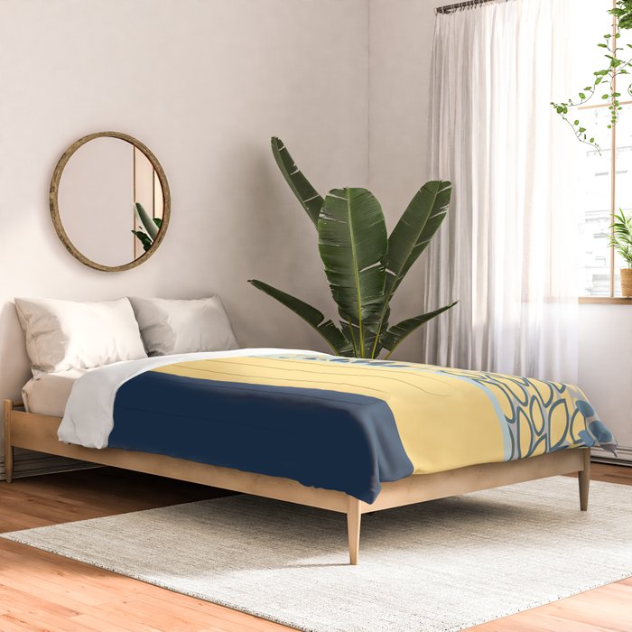 Modern, Color Block, Floral Prints, Blue and Yellow Comforter Gallery Image 2