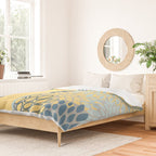 Modern, Color Block, Floral Prints, Blue and Yellow Duvet Cover Gallery Image 2